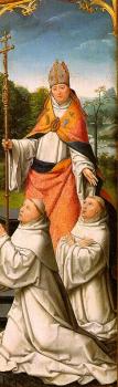 簡 貝勒岡佈 The Retable of Le Cellier (triptych), inner-right panel featuring St. Malachy O'Morgair & Cistercian Monks 簡 貝勒岡佈 The Retable of Le Cellier (triptych), inner-right panel featuring St. Malachy O'Morgair & Cistercian Monks